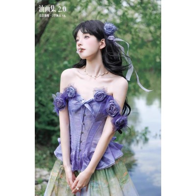 Cyans Qing Monet's Water Lilies Corset Top II Skirts and Sets(4 Colours/Full Payment Without Shipping)